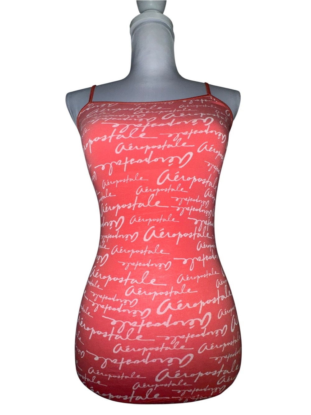 VTG Aeropostale Coral Logo Cami Tank Top XS Spaghetti Strap Fitted Stretch Y2K - Picture 3 of 11